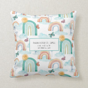 Coussin Arc en ciel moderne BOHO Baby Nursery Birth Stats 