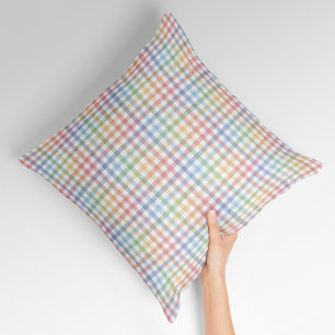 Coussin Arc-en-ciel pastel plaid en vichy ressort mignon