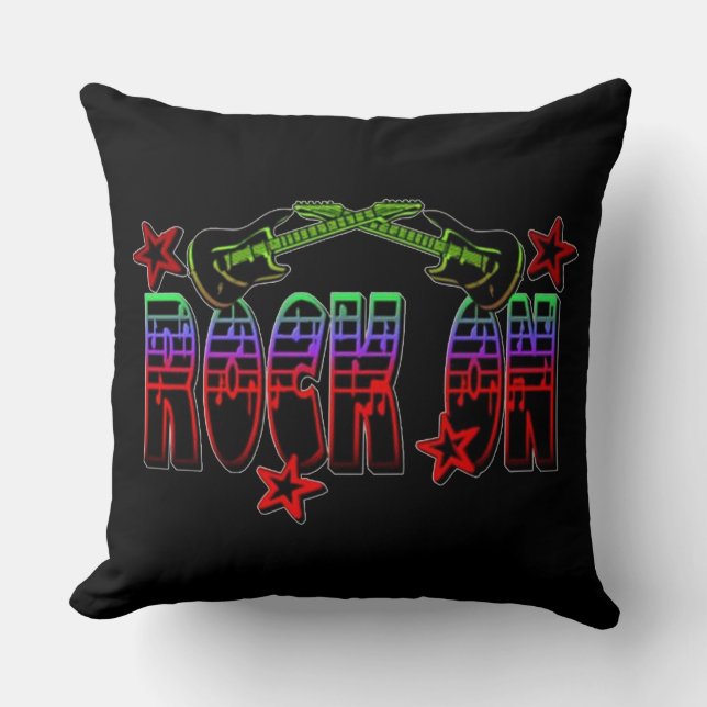 Coussin Arc En Ciel Rocher Du Logo Sur Guitares & Étoiles  (Recto)
