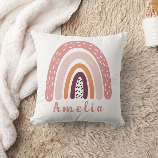 Coussin Arc-en-ciel rose Boho avec nom personnalisé (Couverture)