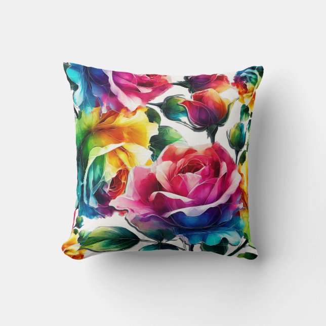 Coussin Arc-en-ciel Rose vibrant coloré Floral (Recto)