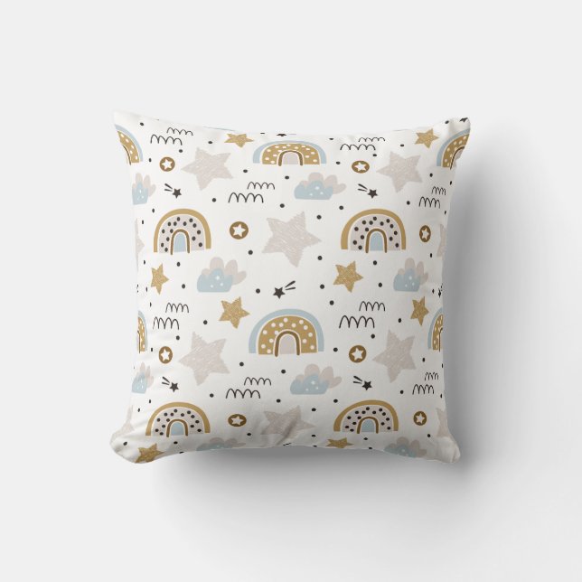 Coussin Arc-en-ciel scandinave Boho avec étoiles (Recto)