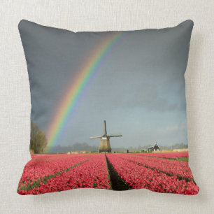 Coussin Arc-en-ciel, tulipes et carreau de moulin à vent