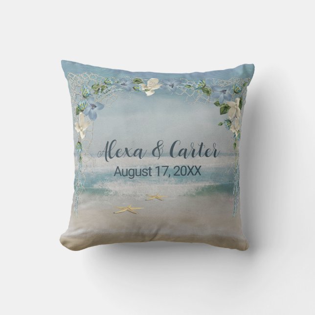 Coussin Arche de mariage florale avec nom personnalisé (Recto)