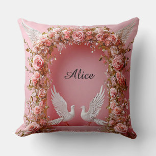 Coussin Arche de mariage Roses roses Colombes blanches Amo