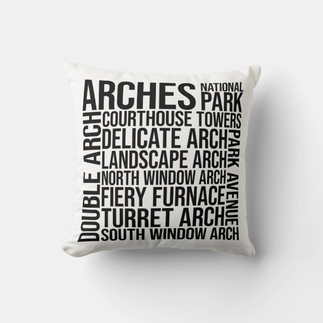 Coussin Arches Parc National Points de repère Typographie  (Recto)
