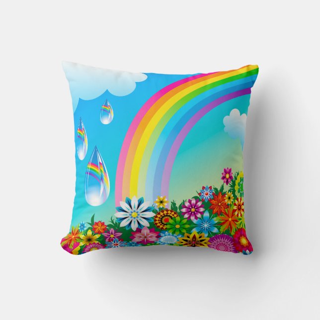 Coussin Arcs-en-ciel et fleurs (Recto)