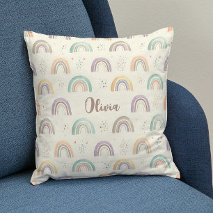 Coussin Arcs-en-ciel pastel aquarelle personnalisés mignon