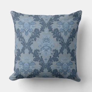 Coussin Ardoise Bleu Fumé Bleu Poudre Doux Élégant Damassé