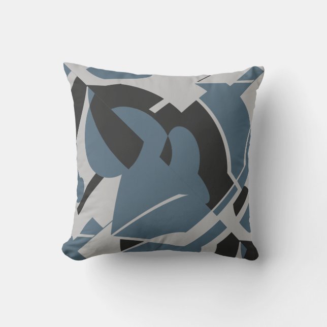 Coussin Ardoise Bleu Gris Noir Gras Frottant Abstrait Moti (Recto)