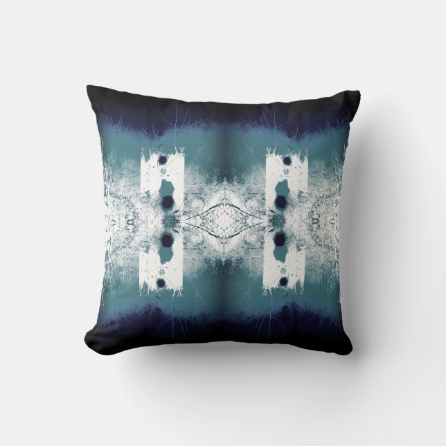 Coussin Ardoise Bleu Vert Marine sur Motif Blanc Méditerra (Recto)
