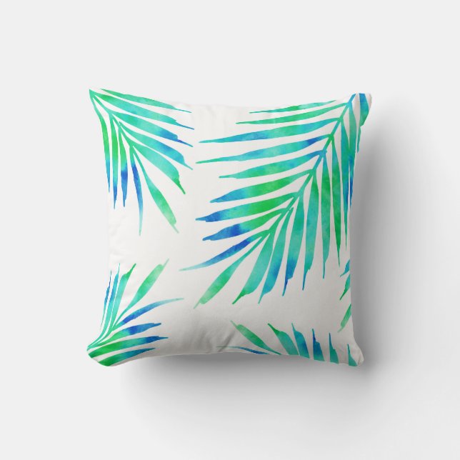 Coussin Arêtes de palme bleu turquoise (Recto)