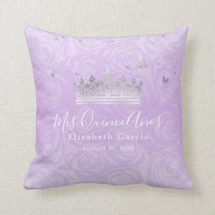 Coussin Argent et violet clair Roses Mis Quince Anos