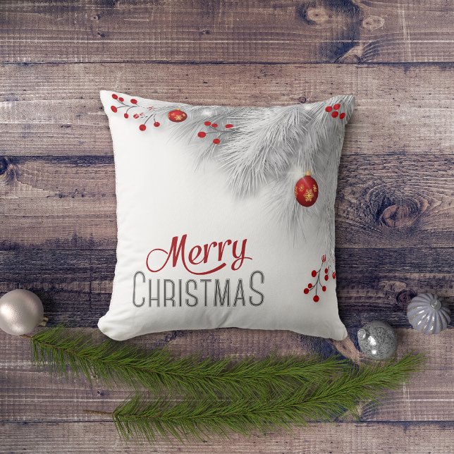 Coussin Argent gelé Bouton Rouge Décorations Noël (Créateur téléchargé)