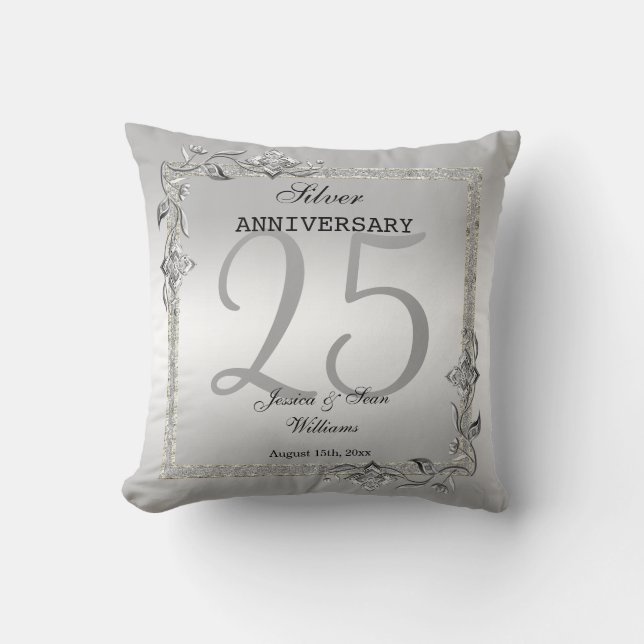 Coussin Argent Gem & Parties scintillant 25e anniversaire  (Recto)