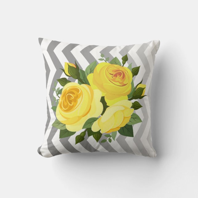 Coussin Argent jaune rose floral du bouquet | d'Ombre (Recto)