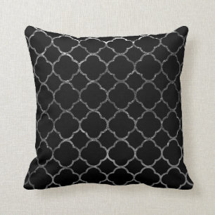 Coussin Argent noir marocain de motif moderne de
