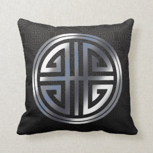 Coussin Argent ornemental oriental de noir de symbole de