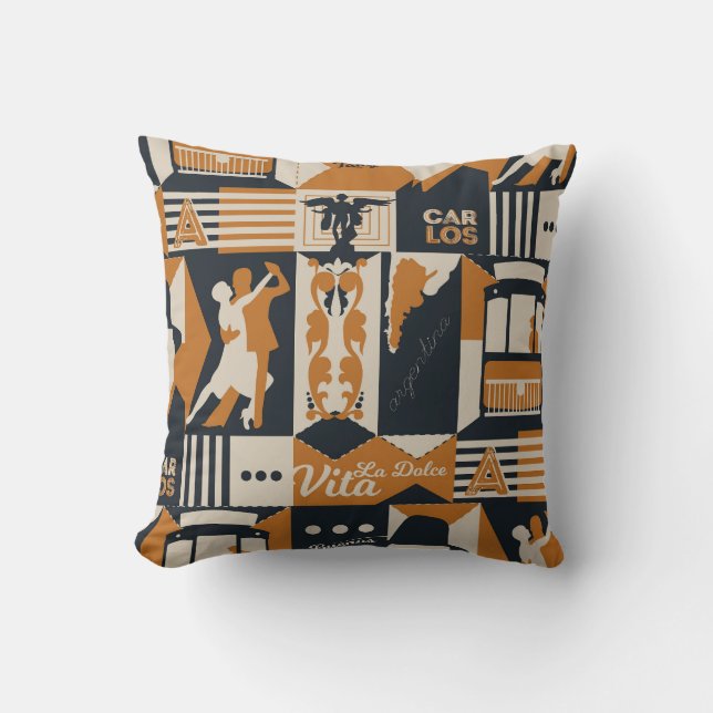 Coussin Argentine : Illustration Ethnique sans faille. (Recto)