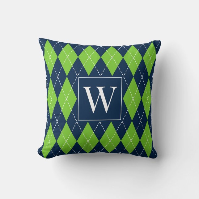 Coussin Argyle à broderie manuelle Prépa – Nuit et Citron (Recto)