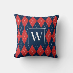 Coussin Argyle à broderie manuelle Prépa – Rouge Blanc & M