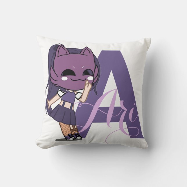 Coussin Ari mauve à la déco d'Anime Gacha (Recto)