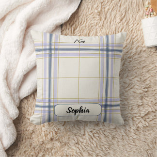 Coussin AriaGrace Ivoire & Lavande Luxe Motif Carreaux