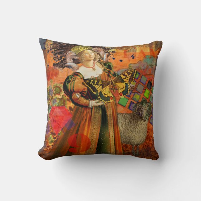 Coussin Aries Orange Woman : Collage d'art antique gothiqu (Recto)