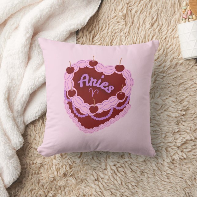 Coussin Aries Zodiac Pastel Coeur Gâteau d'anniversaire (Couverture)