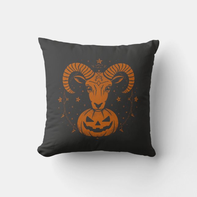 Coussin Aries Zodiac Ram avec Halloween Citrouille Éffraya (Recto)
