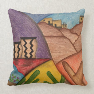 Coussin Arizona Desert Folk Art Southwest Thlow Pillow