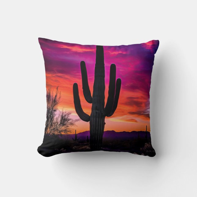 Coussin Arizona Saguaro Cactus Sud-Ouest Désert Sunset (Recto)