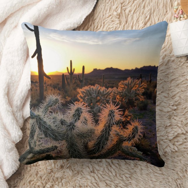Coussin Arizona Sunset Sonoran Desert Avec Saguaro Cactus (Couverture)