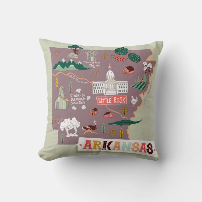 Coussin Arkansas Illustré : USA Travel Map (Recto)