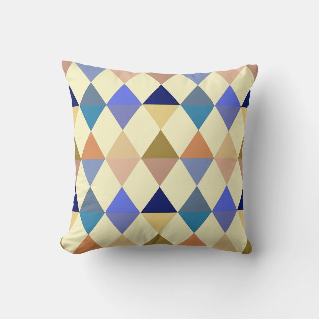Coussin Arlequin / motif diamant - Crème et bleu (Recto)