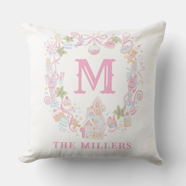 Coussin Armoiries de monogramme de friandises de vacances  (Recto)