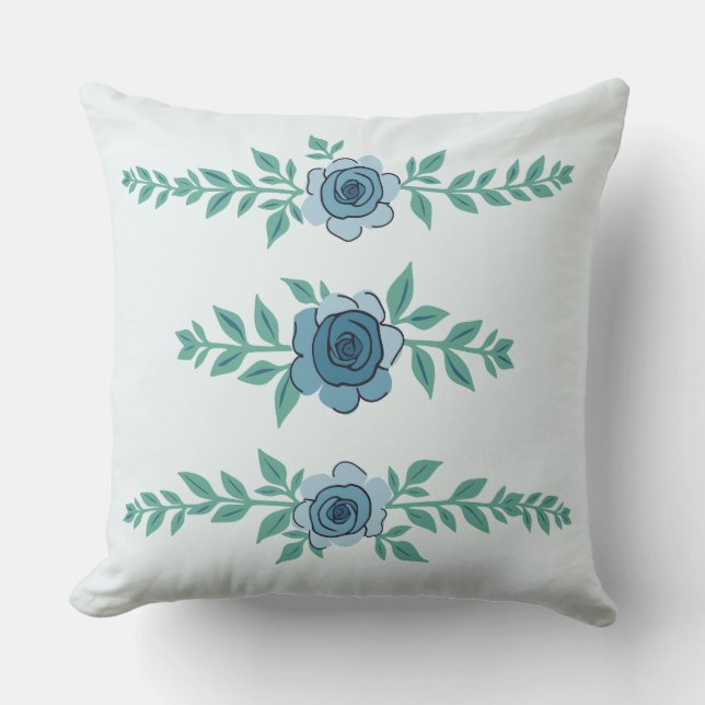 Coussin Arrangement du Rose frontalier bleu (Recto)