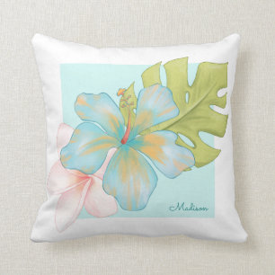 Coussin Arrangement floral tropical Pastel avec nom