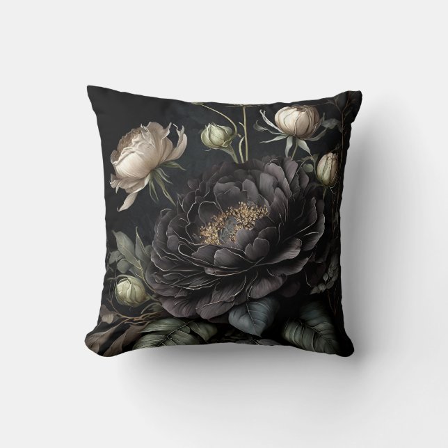 Coussin Arrangement gothique Rose Fleur noire (Recto)