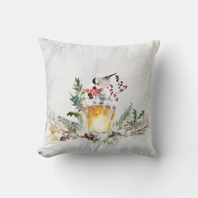 Coussin Arrangement hivernal adorable avec le poulet (Recto)