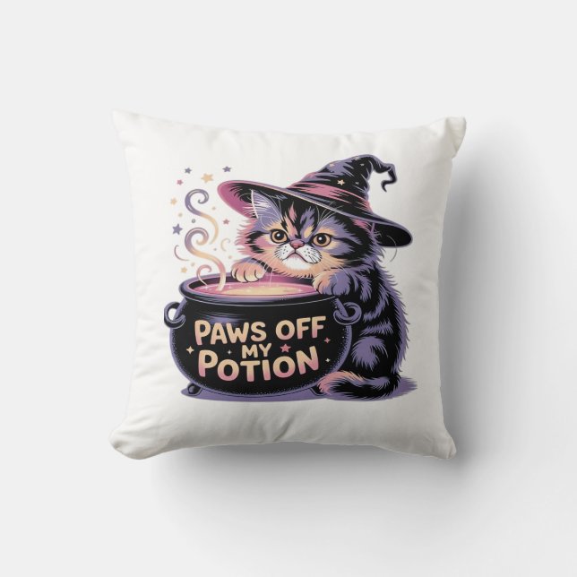 Coussin Arrêtez de toucher à ma potion, sorcière chat kawa (Recto)