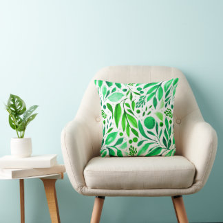 Coussin Arrière-jardin vert et blanc Aquarelle Botanique