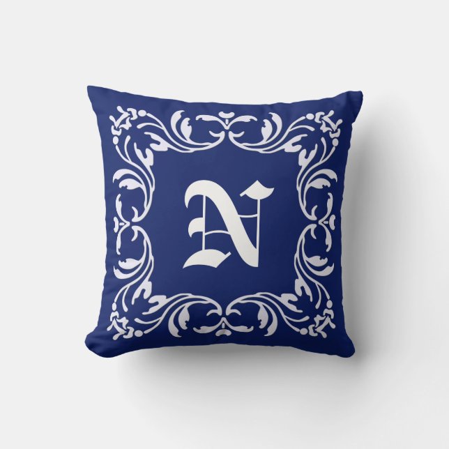 Coussin Arrière - plan bleu de la marine | Monogramme Dama (Recto)