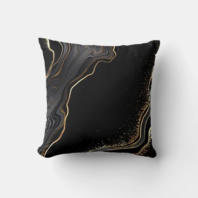 Coussin arrière - plan d'agate noire abstrait avec veines  (Recto)