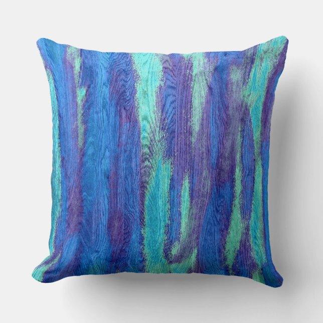 Coussin Arrière - plan de céréales en bois moderne bleu (Recto)
