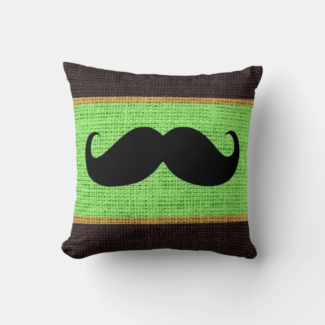 Coussin Arrière - plan de jute à la moustache noire verte  (Recto)