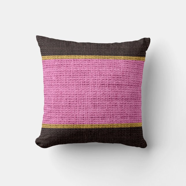 Coussin Arrière - plan de jute rose et Brown Rustique Burl (Recto)