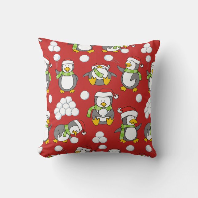 Coussin Arrière - plan de pingouins de Noël (Recto)