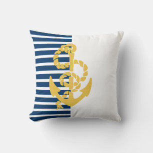 Coussin Arrière - plan Jaune Ancre Bleu Et Blanc Grillé