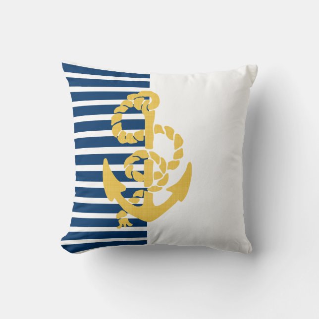 Coussin Arrière - plan Jaune Ancre Bleu Et Blanc Grillé (Recto)